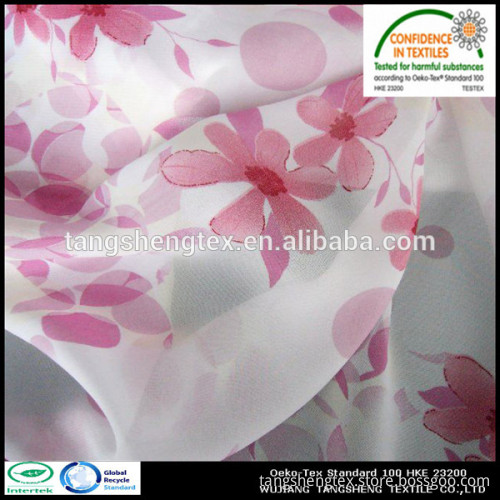Recycled polyester 75D chiffon fabric plain dyed for women's dress